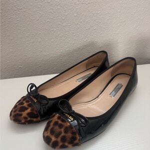 Prada Leopard Print Black Flats
